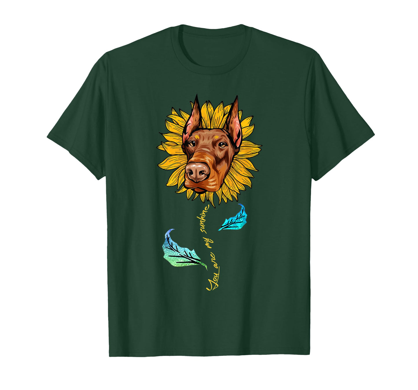 Sunflower Doberman head Funny Dog T-Shirt