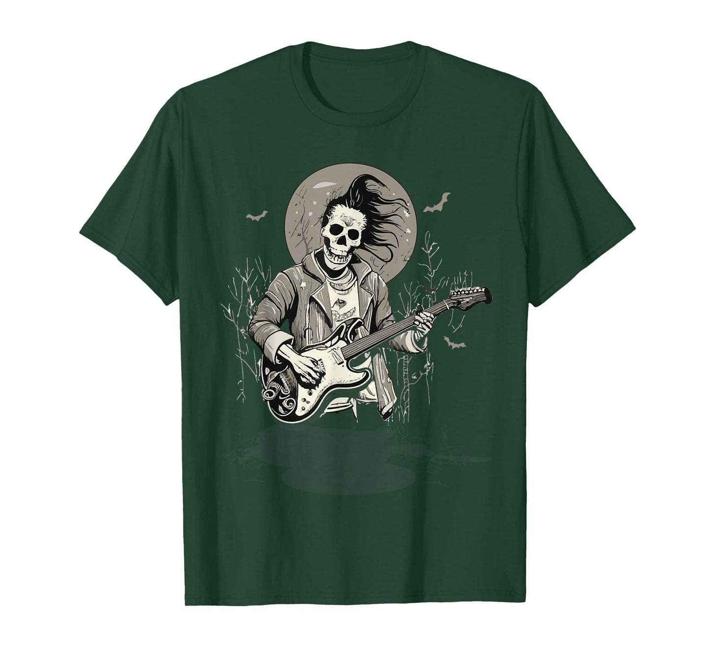Skeleton Playing Guitar Vintage Shadow Rock Halloween T-Shirt