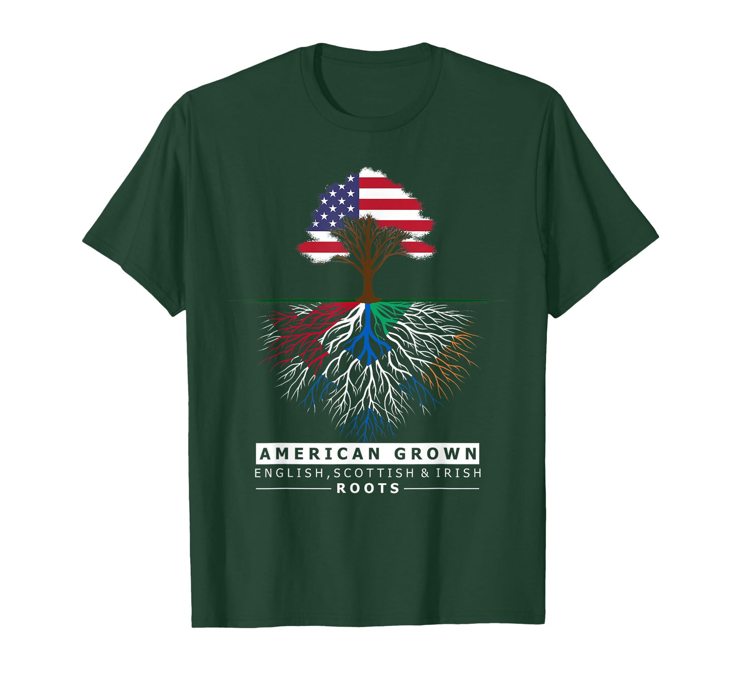 English Scottish Irish Roots - American Grown with Flag T-Shirt