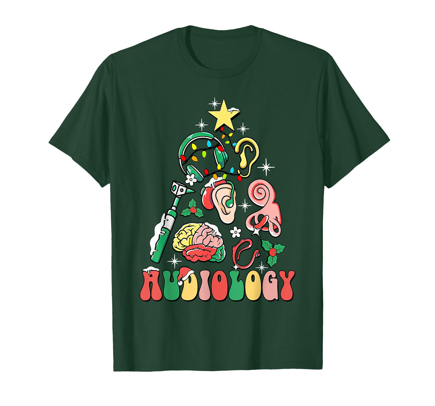 Audiology Christmas Tree Audiologist Squad Healthcare Worker T-Shirt