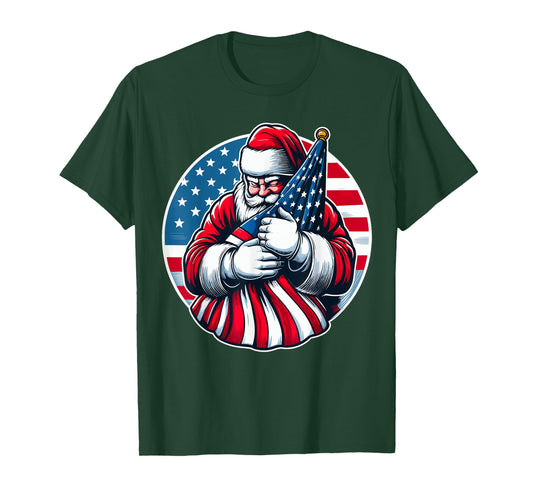 Patriotic Santa Claus For Men Women USA Flag Christmas T-Shirt