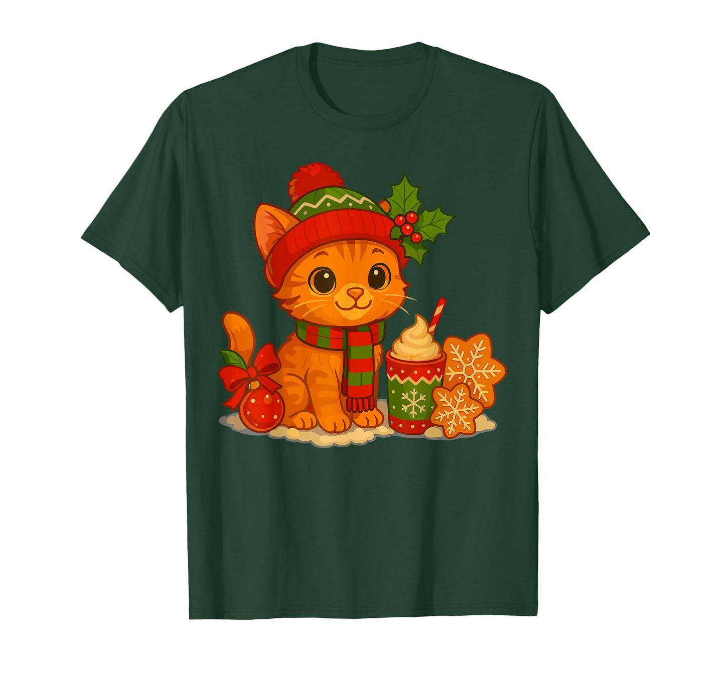 Orange Cat with Christmas Coffee and Cookie T-Shirt