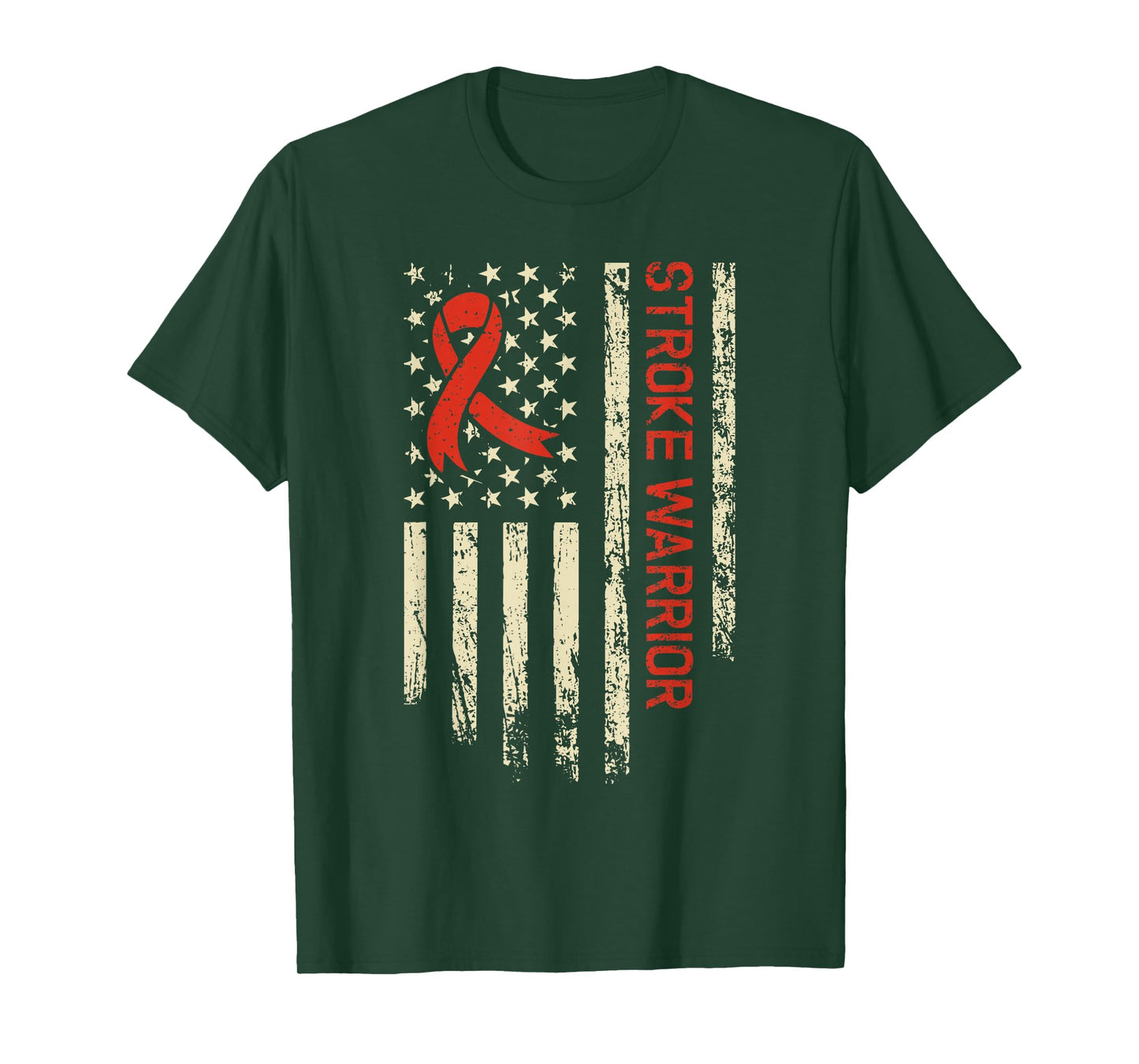 Stroke Warrior USA Flag - Red Ribbon Stroke Awareness T-Shirt