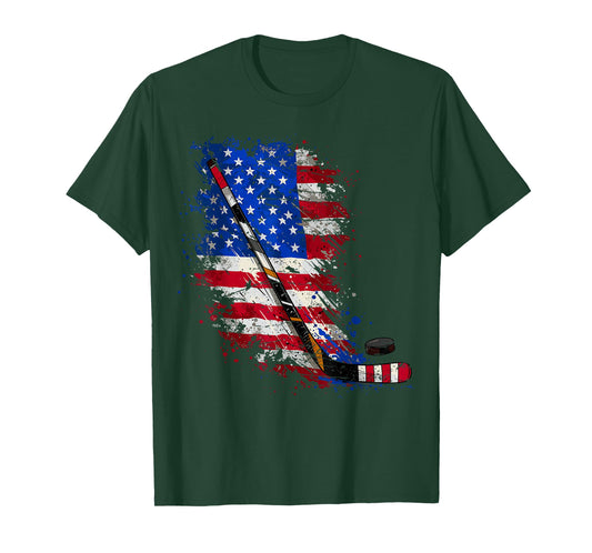 Hockey American Flag 4th of July T-Shirt