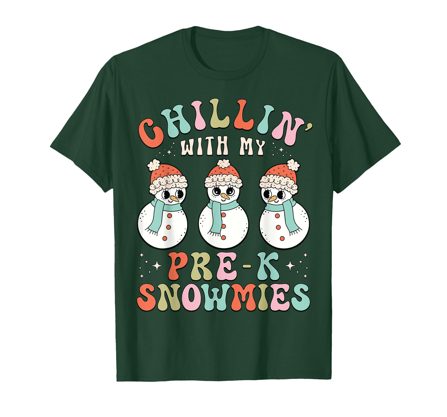 Chillin With My Pre-K Snowmies Snowman Teacher Xmas Pajamas T-Shirt