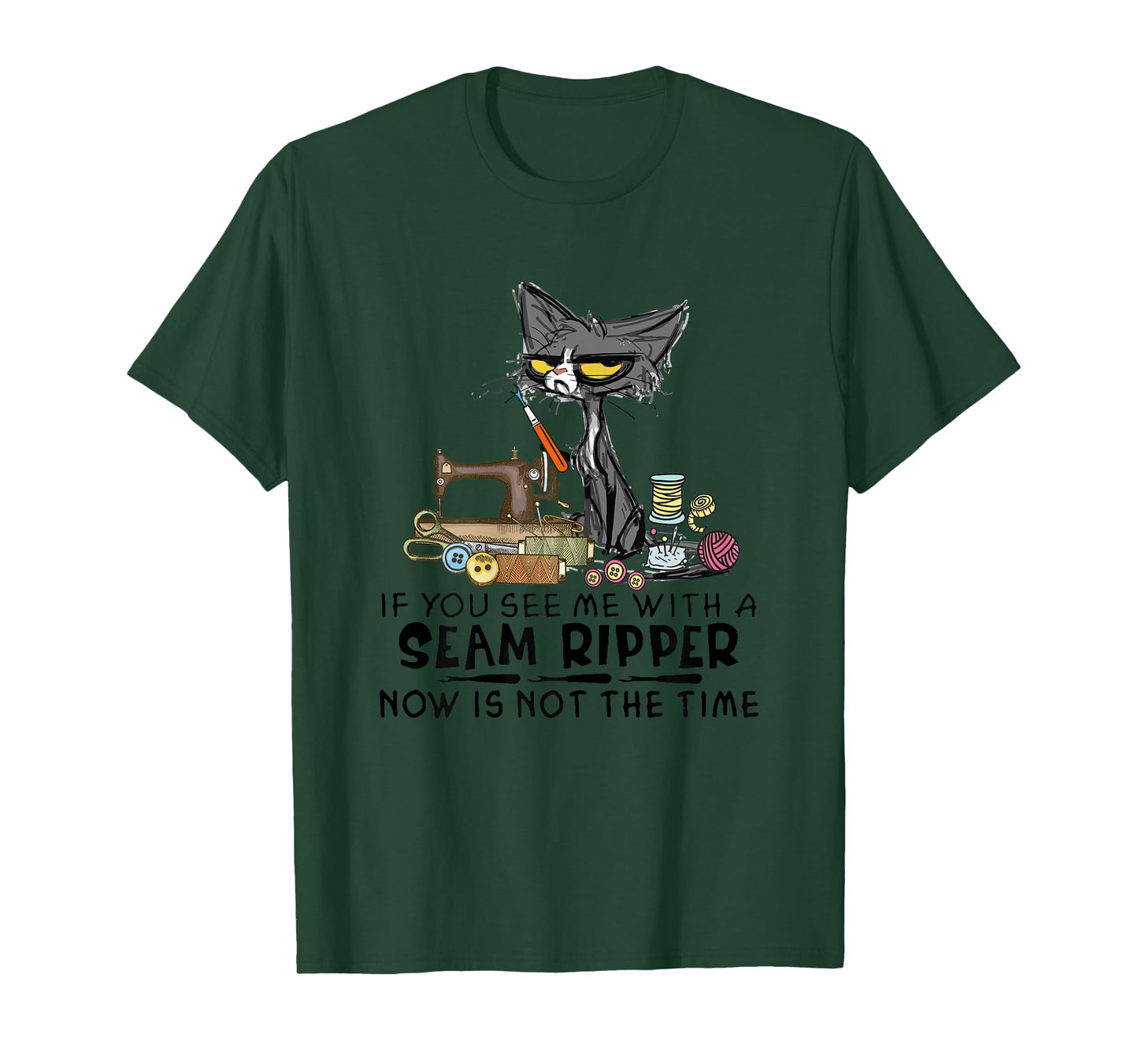 Womens Funny Sewing If You See Me A Seam Ripper Black Cat T-Shirt