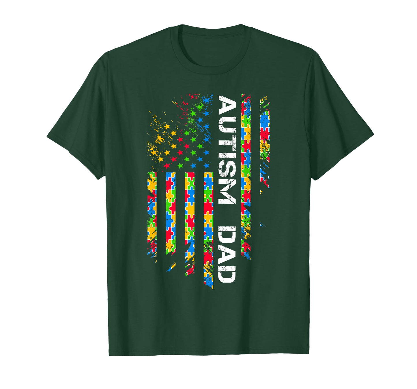 Autism Dad Awareness American Flag USA T-Shirt