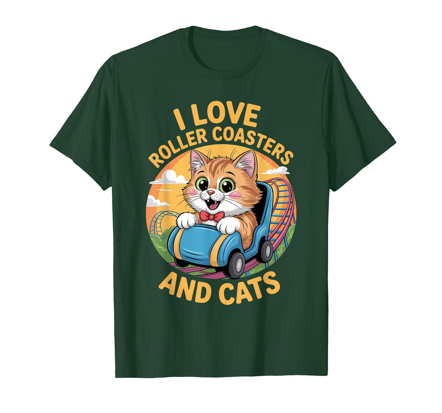 I Love Roller Coasters And Cats Amusement Park T-Shirt