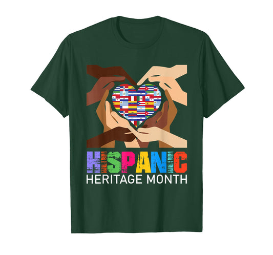 Hispanic Heritage Month Hands Heart Latino Countries Flags T-Shirt
