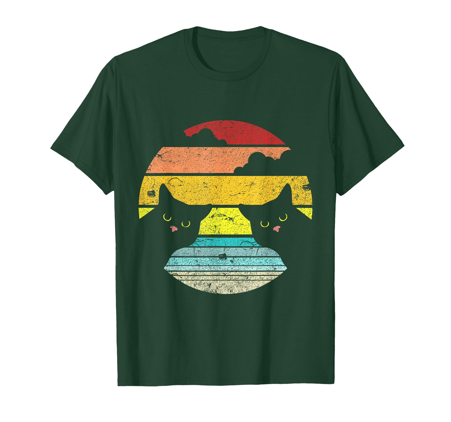 Two Cats Staring Vintage Sunset Retro Style Cat T-Shirt