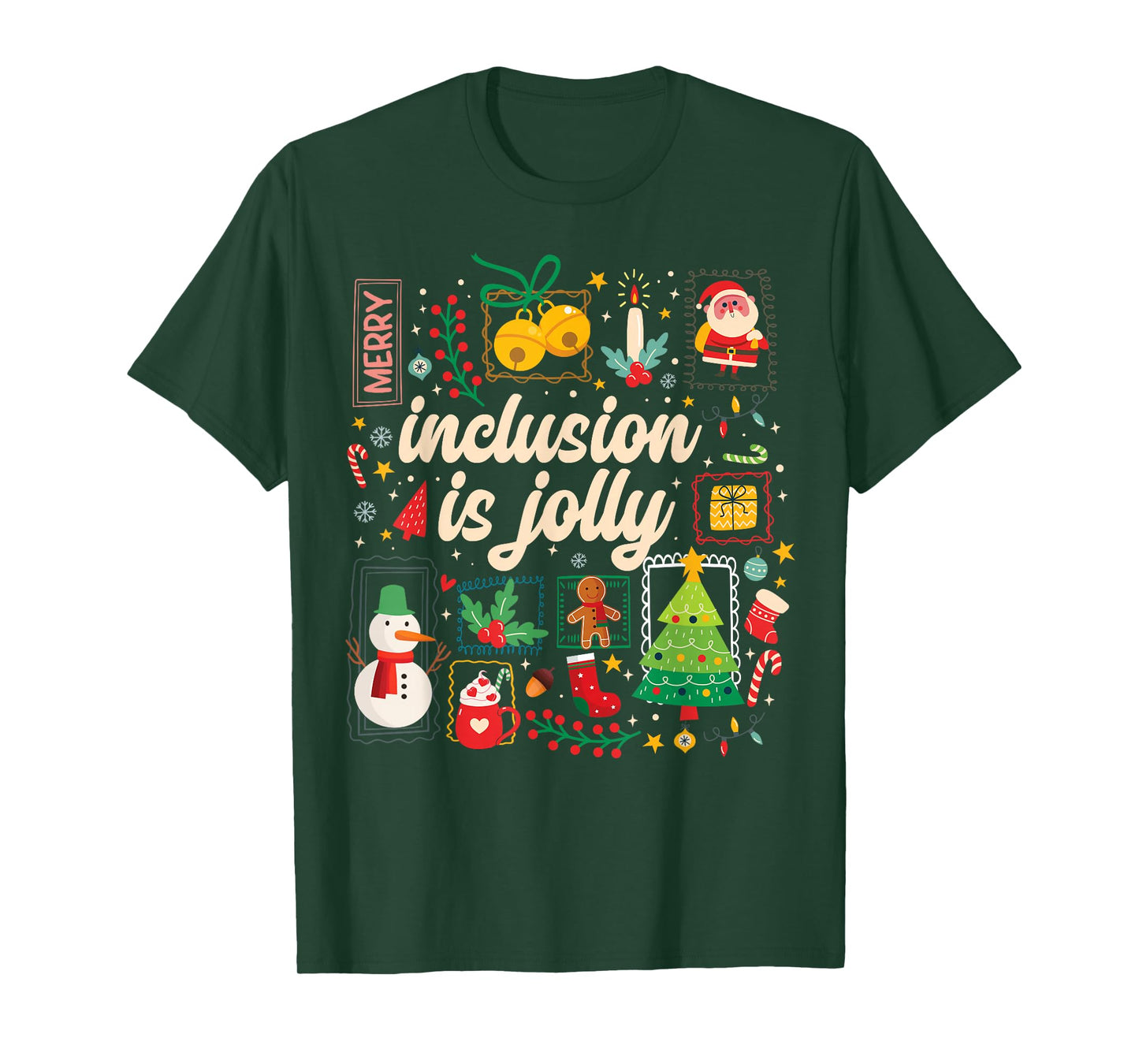 Inclusion is Jolly SPED Teacher Christmas Stamp Style T-Shirt