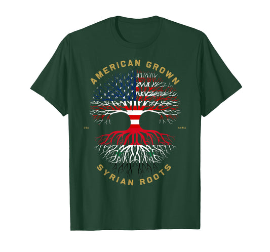 American Grown With Syrian Roots Tree USA Flag Unique Gifts T-Shirt for Women Kids Men