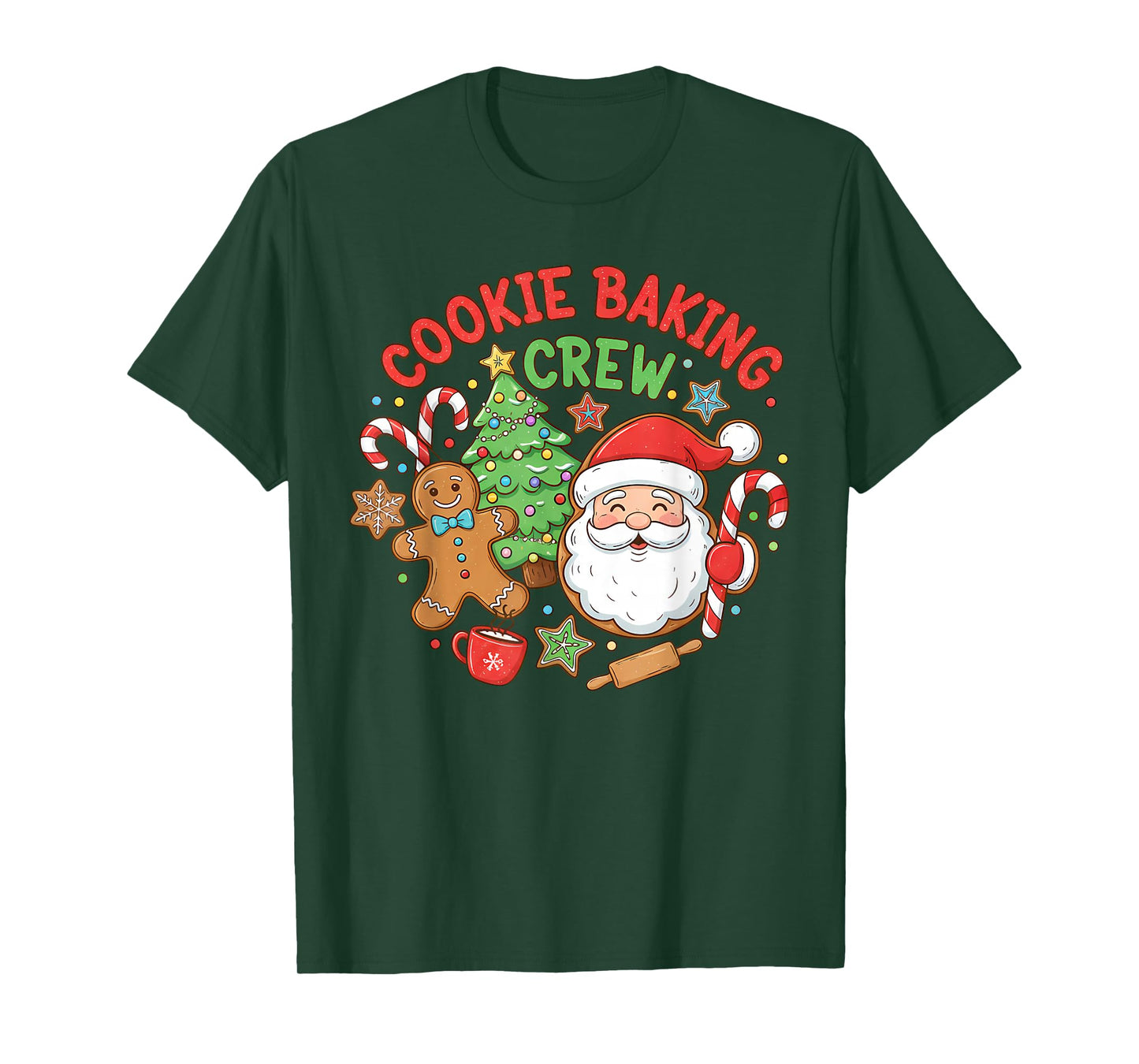 Cute Cookie Baking Crew Santa Gingerbread Man Women Kids T-Shirt