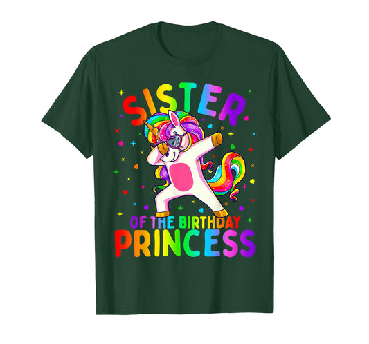Sister of The Birthday Princess Girl Dabbing Unicorn T-Shirt