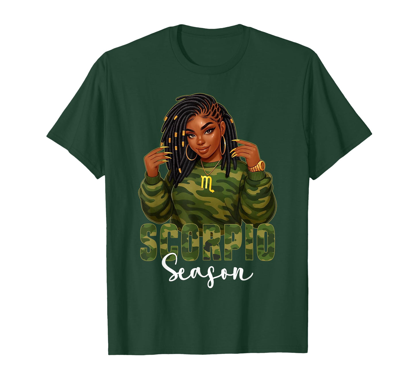 Scorpio Season Loc'd Black Woman Camo Zodiac Sign T-Shirt