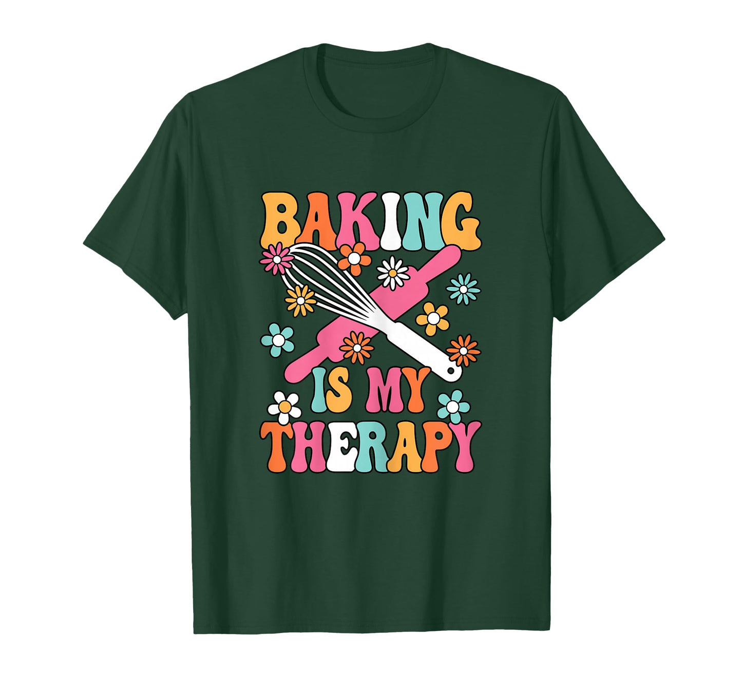Baking is My Therapy Cute Baker Groovy Women Girls T-Shirt