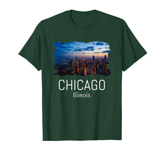 Chicago Skyline At Night Cool Souvenir Chicago Illinois T-Shirt