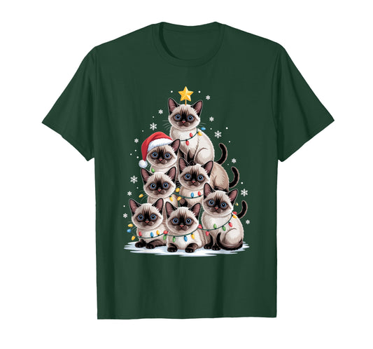 Christmas Siamese Cat Pet Xmas Santa Hat T-Shirt