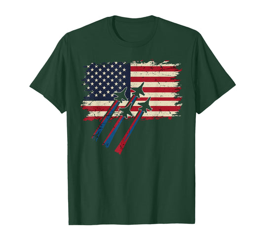 Patriotic Red White Blue Flag Fighter Jets 4th of July USA T-Shirt