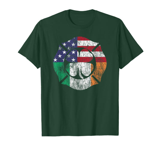 Firefighter St Patricks Day Irish American Flag Shamrock Women Men T-Shirt