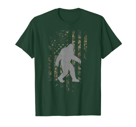 Camo American Flag Bigfoot Camouflage Sasquatch Women Kids Men T-Shirt