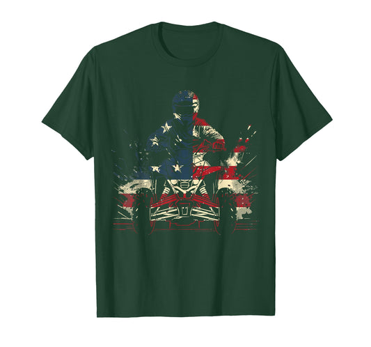 Patriotic ATV Four Wheeler Quad Bike Vintage American Flag T-Shirt