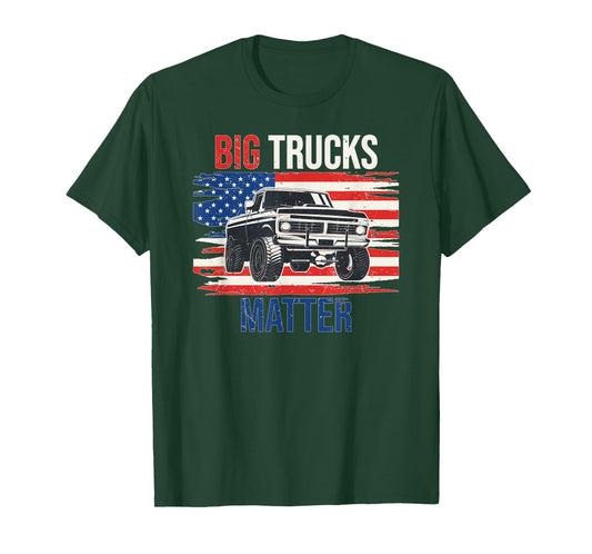 Funny Big Trucks Matter Love Lifted Truck American Flag T-Shirt