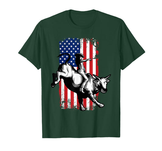 Rodeo Bull Rider Patriotic American USA Flag For Cowboys T-Shirt