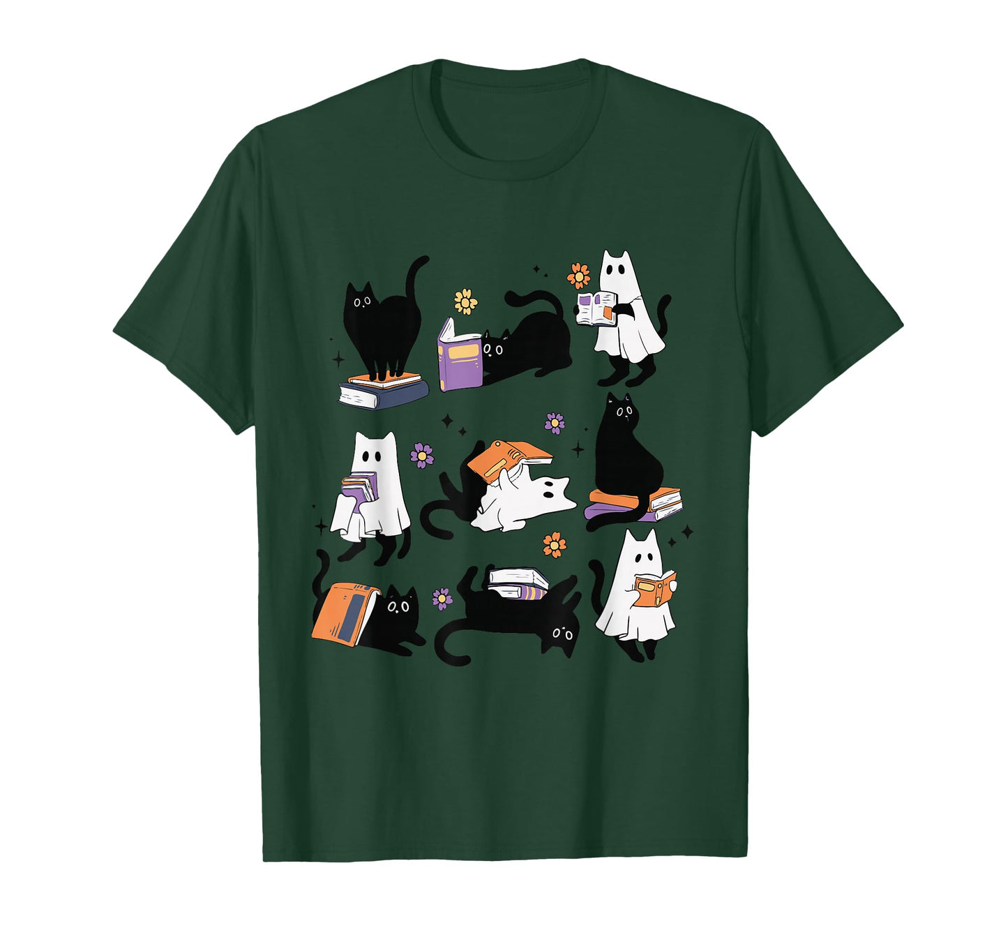Halloween Ghost Black Cat Reading Book Costume T-Shirt