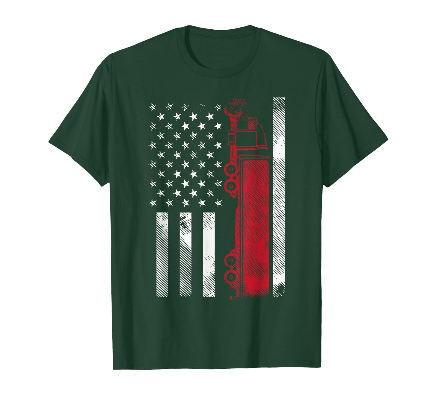 US American Flag Semi Truck Driver 18 Wheeler Trucker Gift Short Sleeve T-Shirt