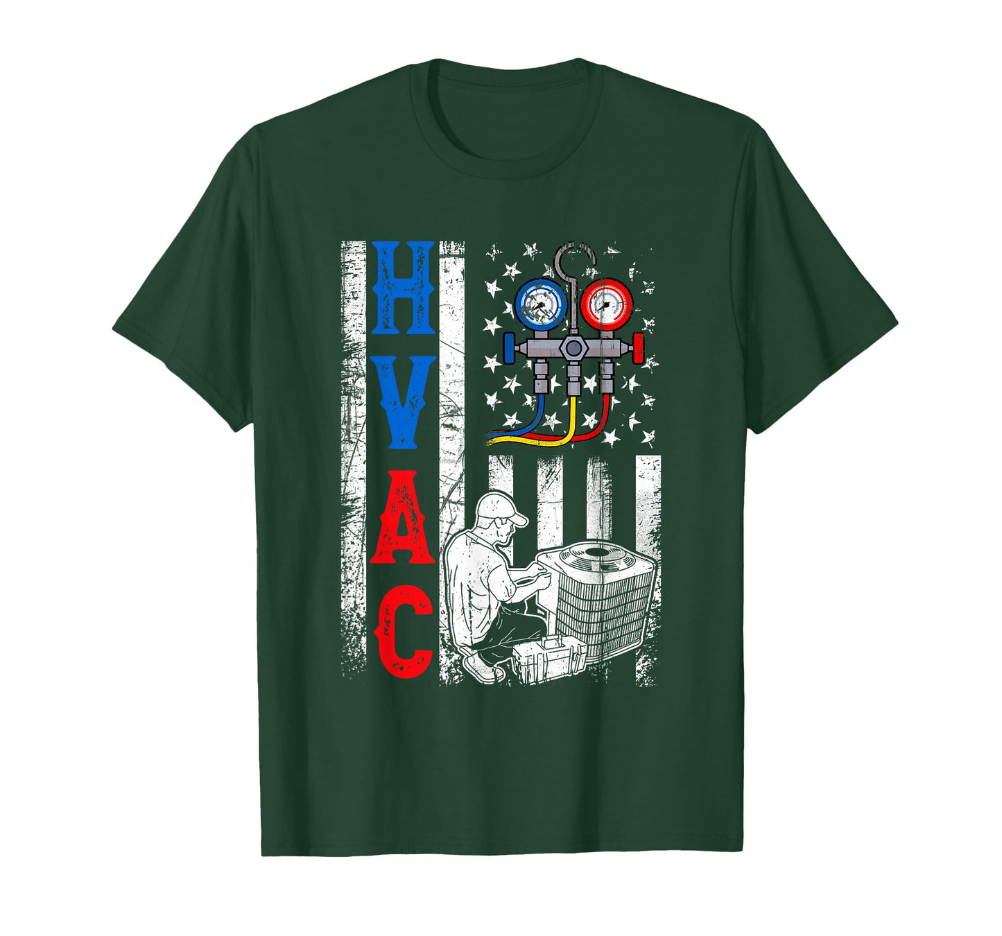Distressed Proud USA HVAC Tech American Flag HVAC Technician T-Shirt