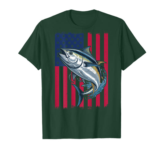 Bluefin Tuna Fish American Flag Deep Sea Fishing Patriotic T-Shirt