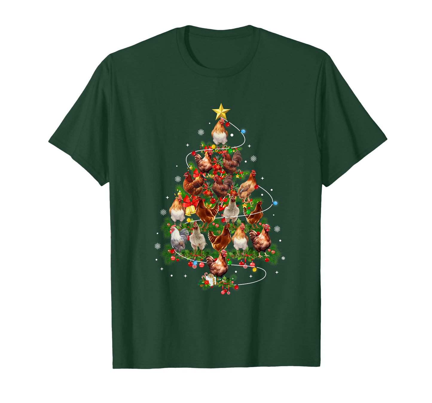 Chicken Christmas Tree Lights Santa Hat Xmas Chicken Lover T-Shirt