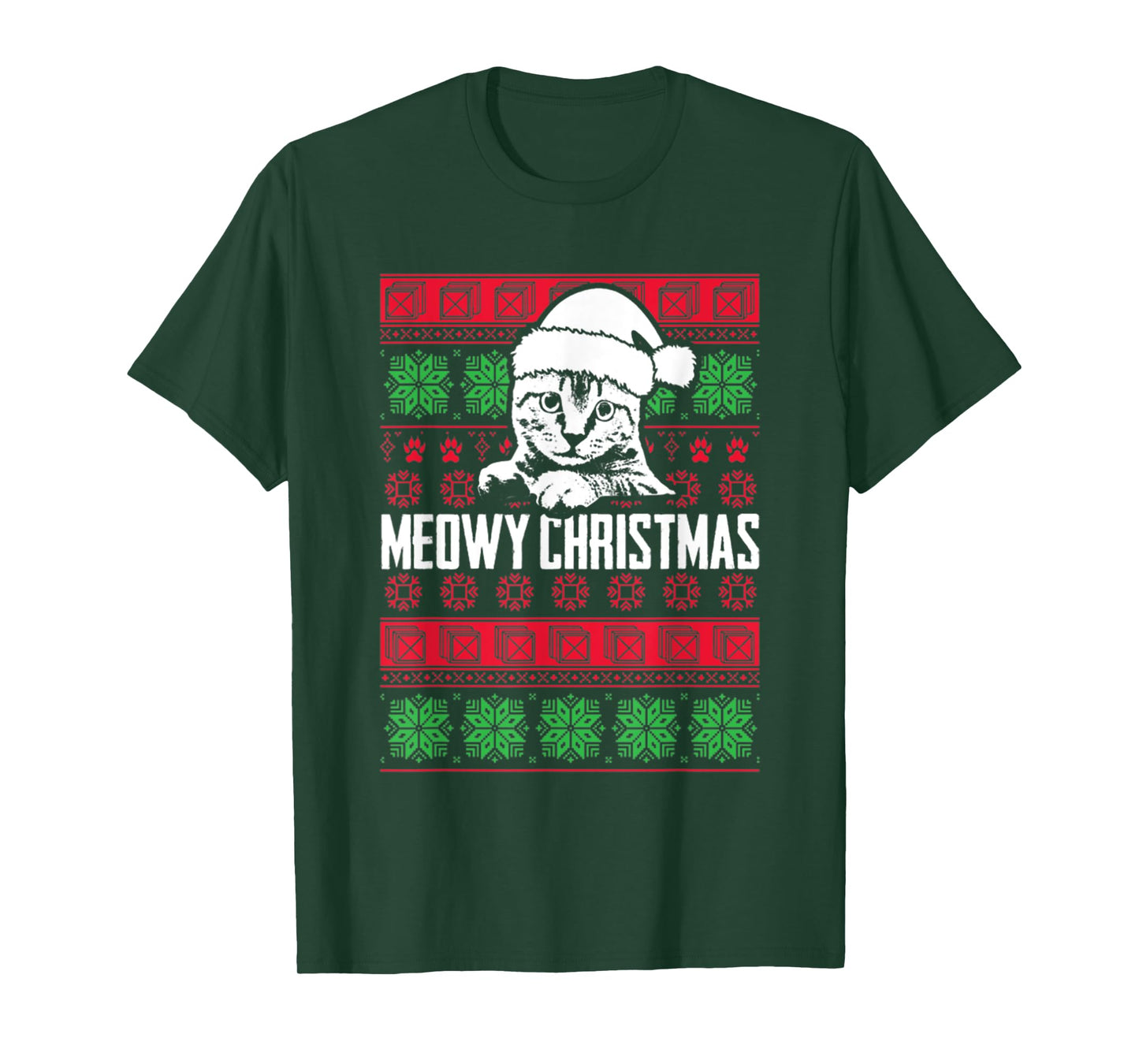 Meowy Cat Pet Owner Lover Pun Funny Ugly Christmas Sweater T-Shirt
