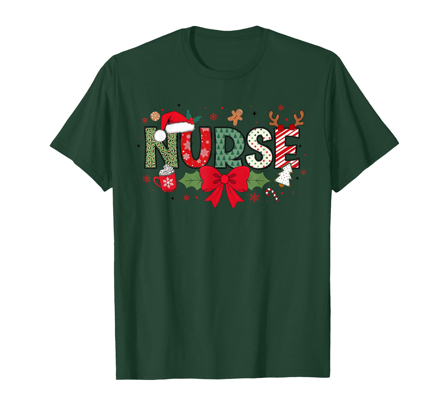 Christmas Nurse Coquette Bow Nurse Claus Christmas Tree Cake T-Shirt