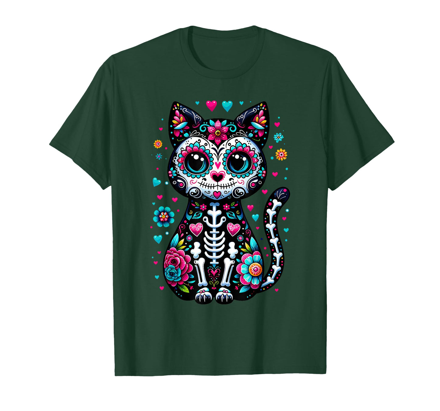 Dia De Los Muertos Cinco De Mayo Cat Sugar Skull Men Women T-Shirt