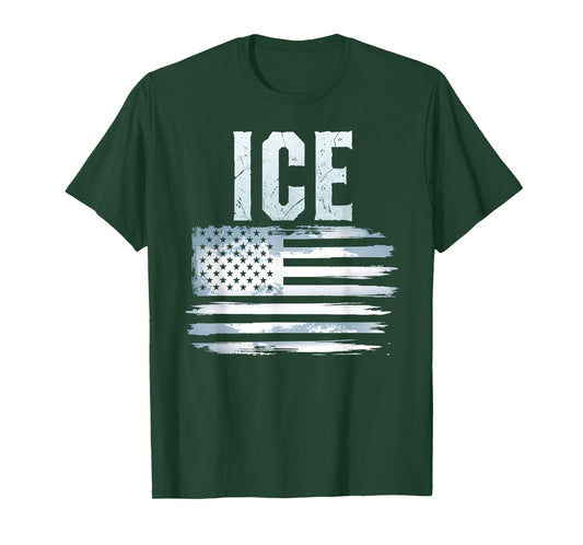 ICE American Flag USA Bold Distressed Police T-Shirt