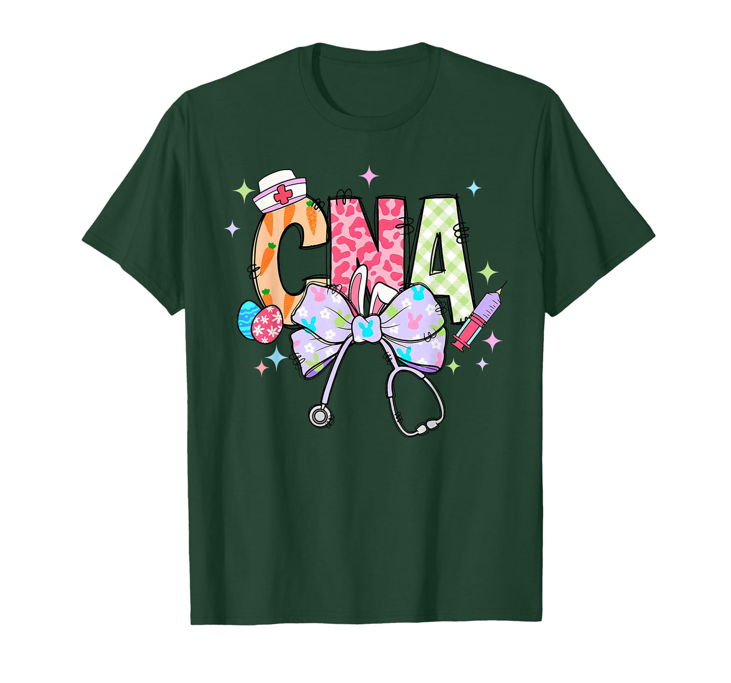Coquette Bow Stethoscope CNA Nurse Happy Easter Day T-Shirt