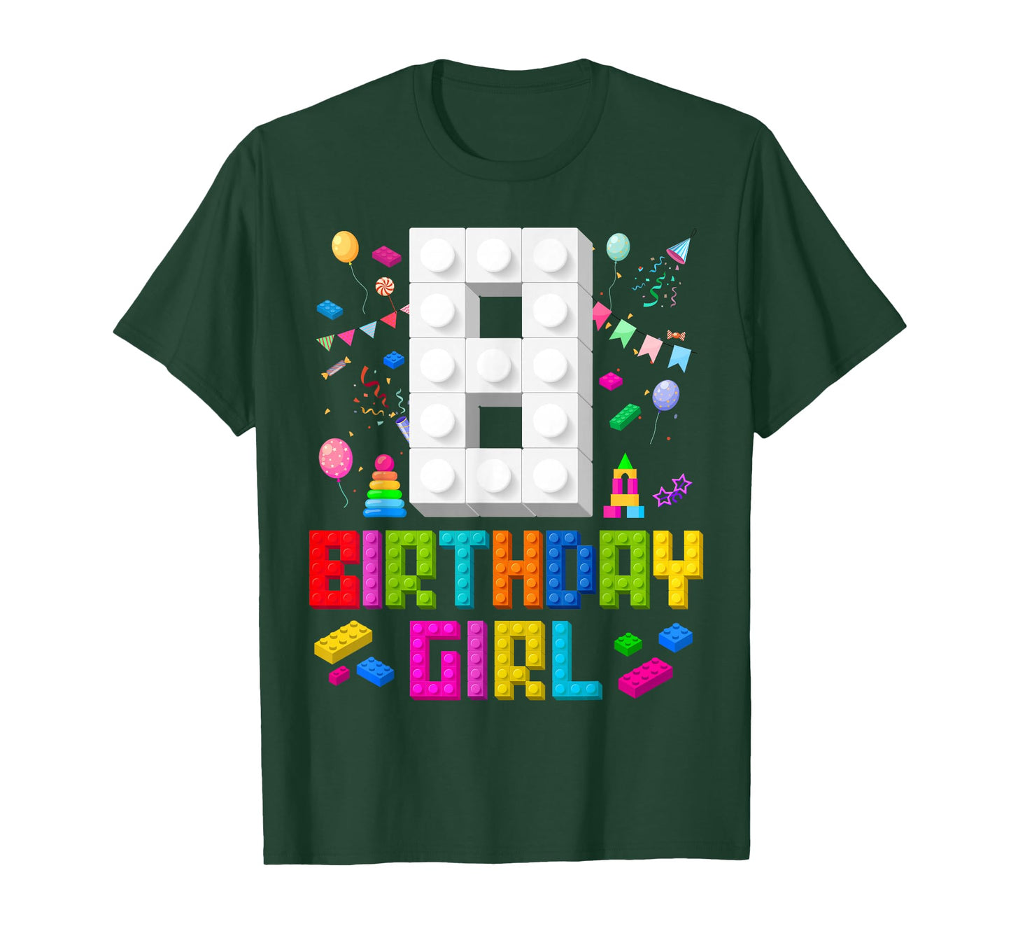 8th Birthday Girl Master Builder 8 Years Old Building Block T-Shirt