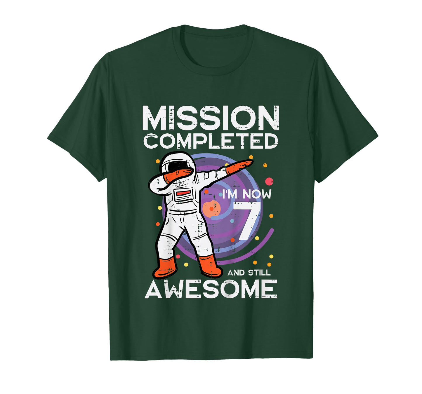 Kids 7th Birthday Astronaut Dab Mission Completed 7 Bday Boys T-Shirt