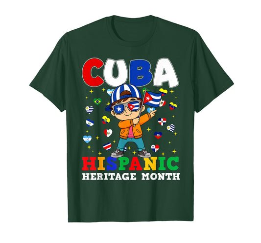 Hispanic Heritage Month Cuban Flag Cuba Dabbing Boy Kid T-Shirt