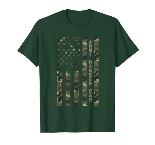 Army Ranger Dad United States Distressed Camo w US Flag T-Shirt