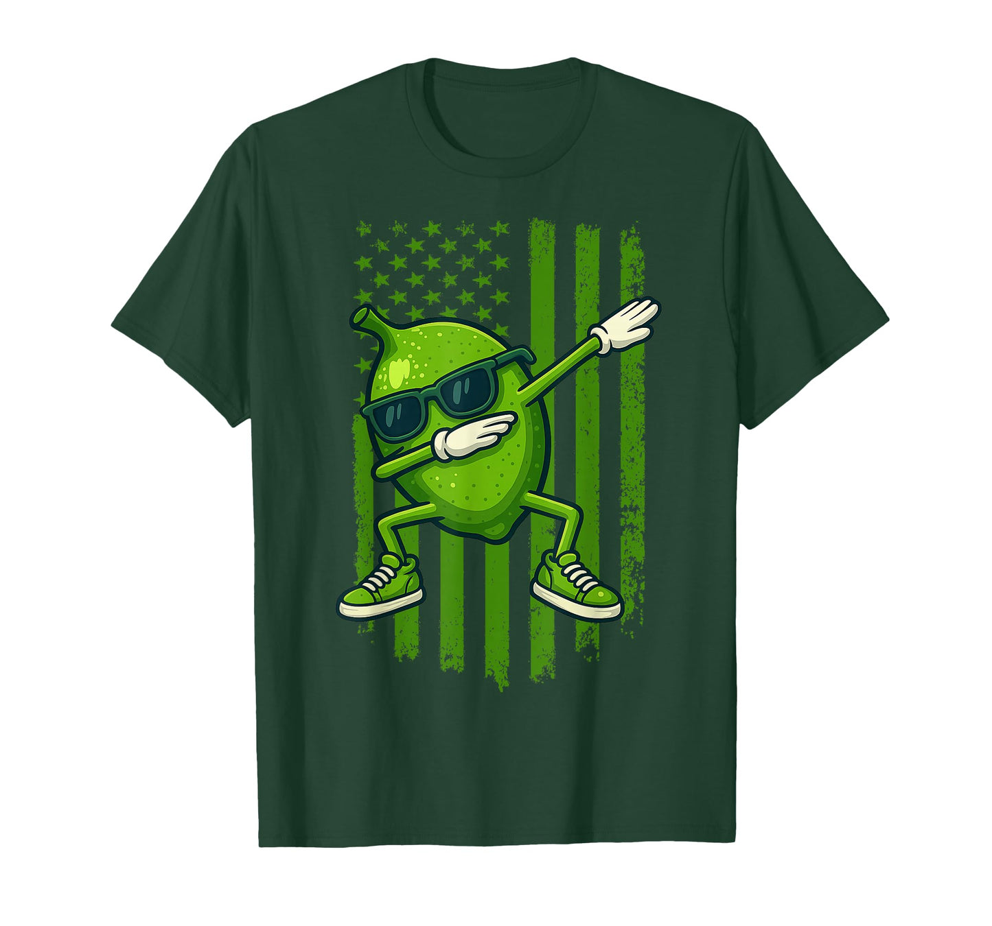 Graphic Lime Retro American Flag Dabbing Lime Lover T-Shirt