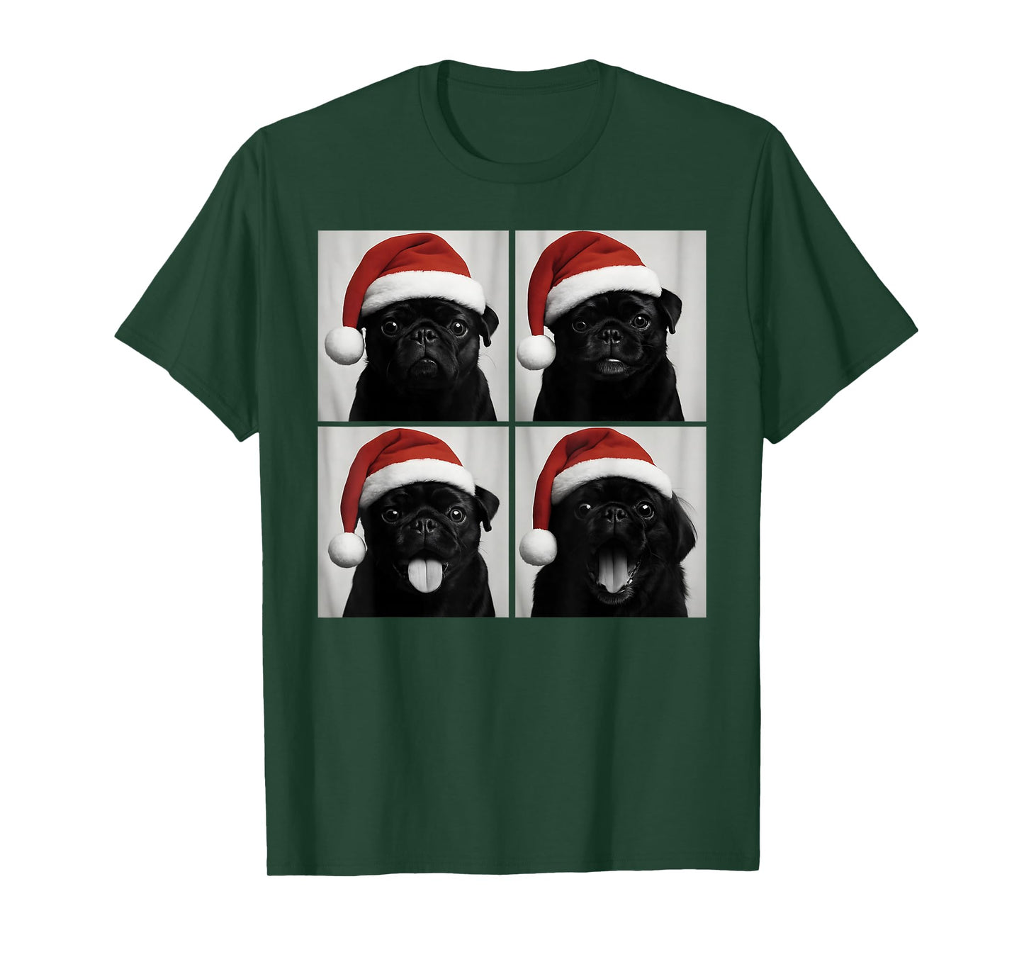 Funny Christmas Black Pug Santa Dog Lover Photo Booth T-Shirt