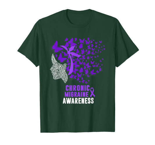 Chronic Migraine Awareness Month Butterfly Purple Ribbon T-Shirt