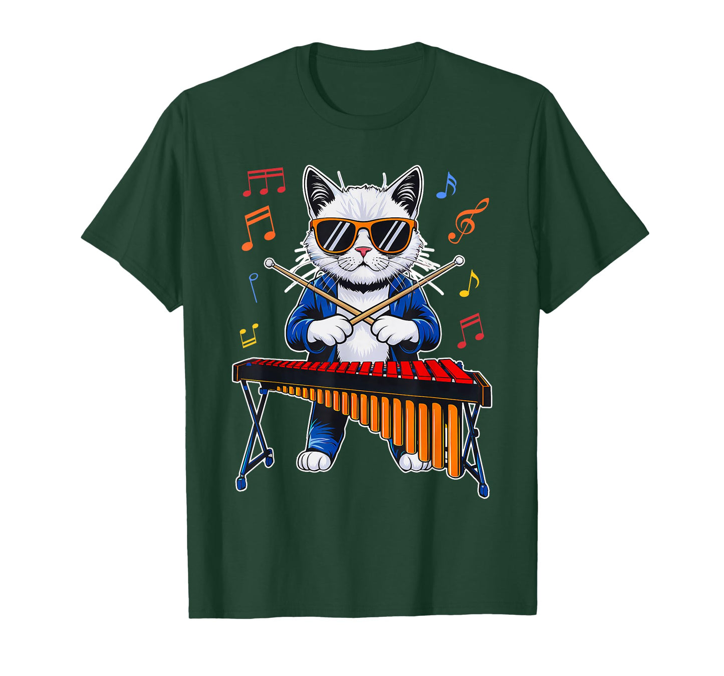 Funny Cat Wearing Sunglasses Playing Marimba T-Shirt