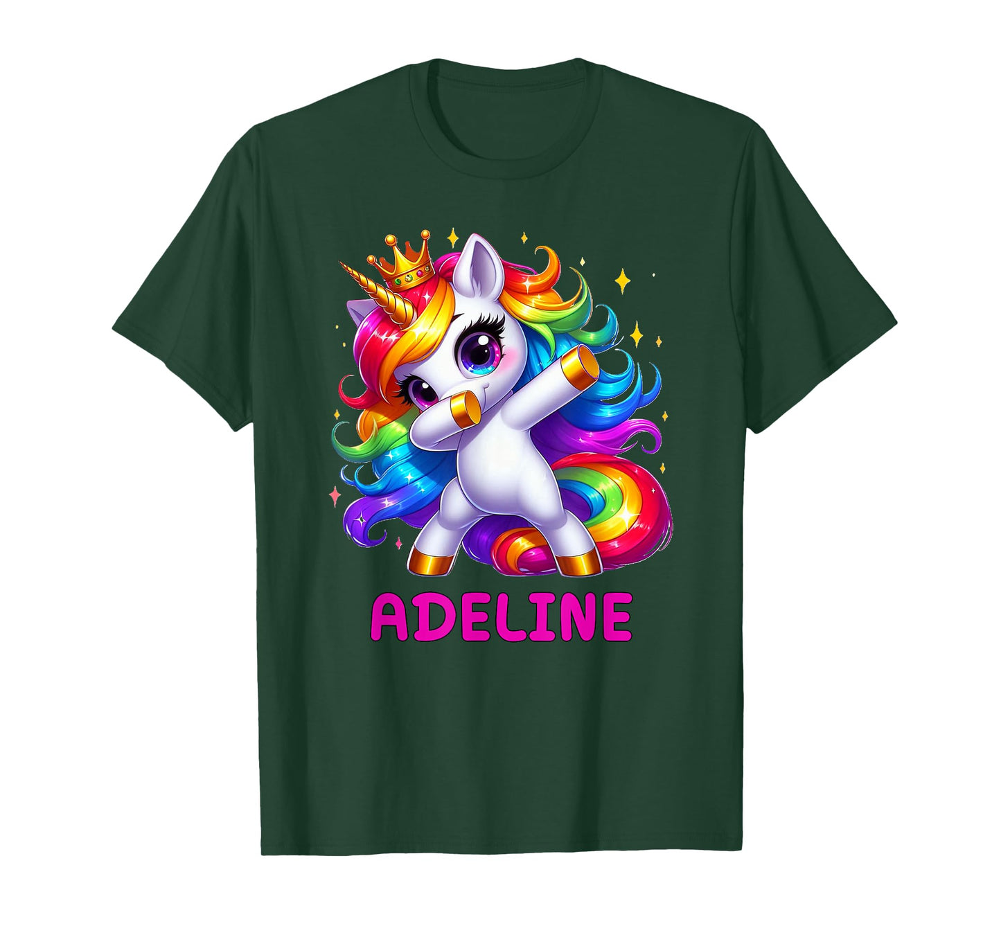 ADELINE Personalized Name Dabbing Unicorn Birthday Queen T-Shirt