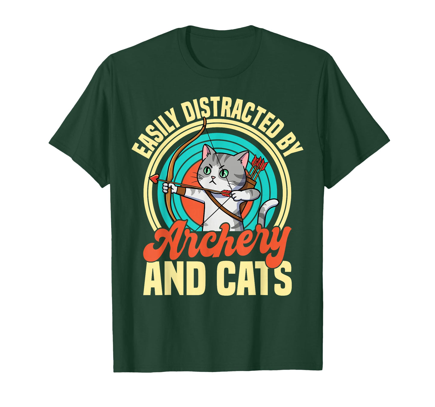 Funny Cat Art Easily Distracted By Archery And Cats T-Shirt