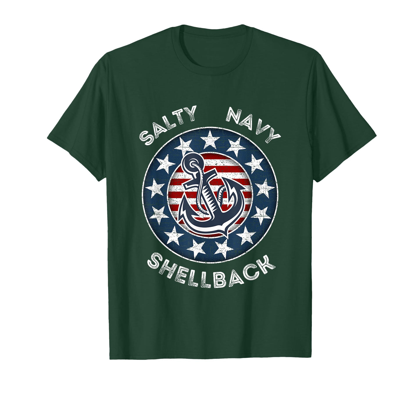 Navy Salty Shellback American Flag and Anchor T-Shirt