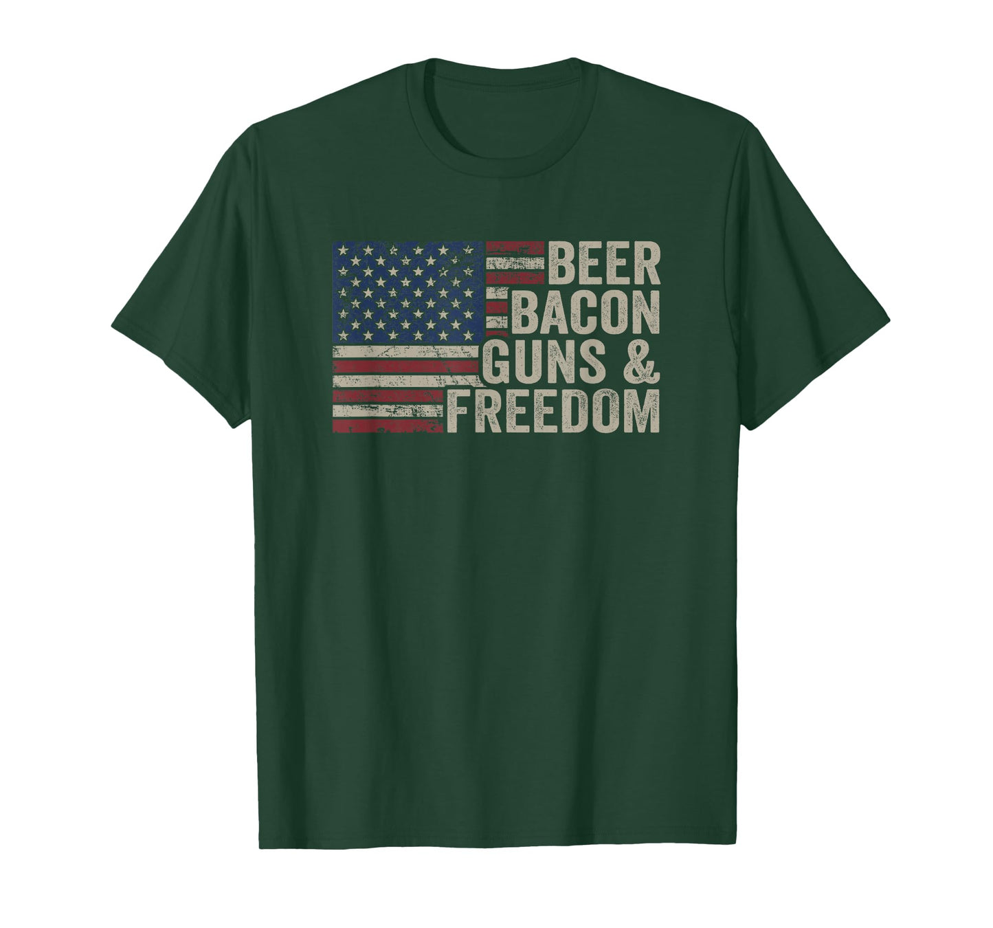 Beer Bacon Guns & Freedom - BBQ Vintage USA Flag Drinking T-Shirt